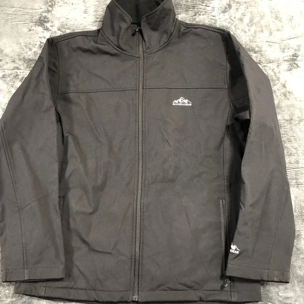 Alaska Gear Mens Softshell Jacket Black Full Zip Mock Neck Outdoor Size M